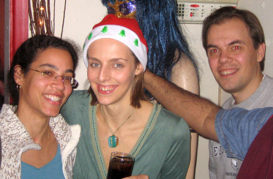 Cécile, Pippa and Christian make merry at the MRC Clinical Sciences Centre Christmas party.