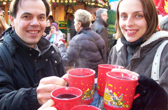 Frankfurt Christmas Market in Birmingham . . . five cups of Glü;hwein for two thirsty people.