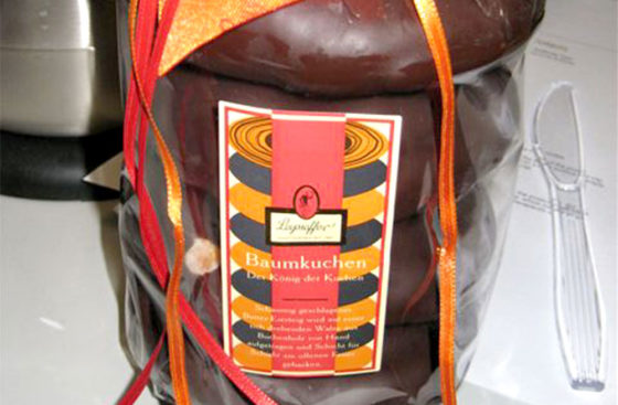 Christian brought Baumkuchen back from Berlin, Germany.
