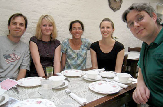 Anne-Susann Musahl's goodbye party in Barnes, London . . . patiently waiting for tea!