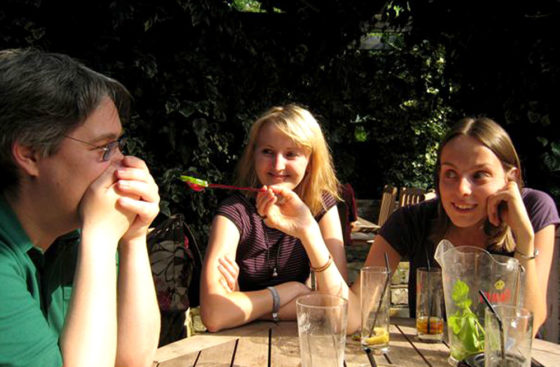Anne-Susann Musahl's goodbye party in Barnes, London . . . continued at the pub, where it appears Juergen Zech had one too many.