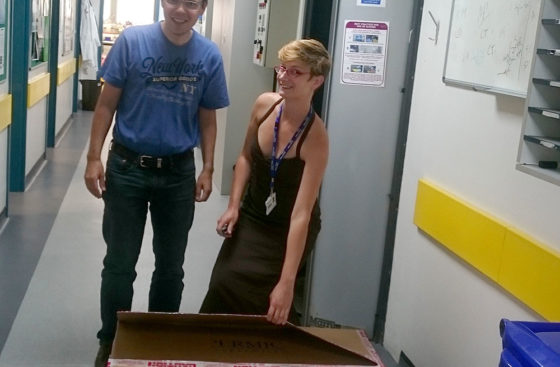 New GPU workstation . . . Christian Speck and Indiana Magdalou do the honours.