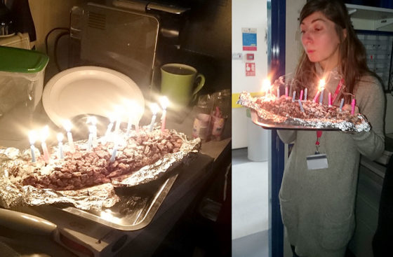 A homemade cake for Marta Barbon's birthday. Happy birthday, Marta!