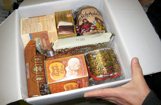 A box of German Christmas treats, a gift from of lab alumnus, Stefan Samel