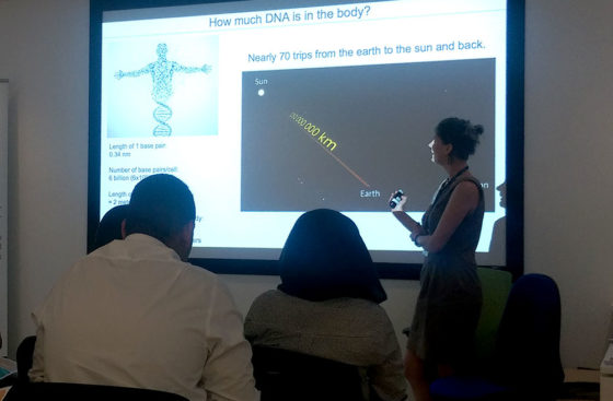 Indiana Magdalou talks to A level students at the MRC Festival of Medical Science