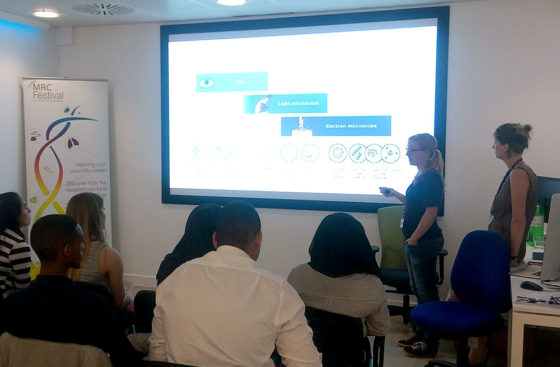 Sarah Schneider talks to A level students at the MRC Festival of Medical Science