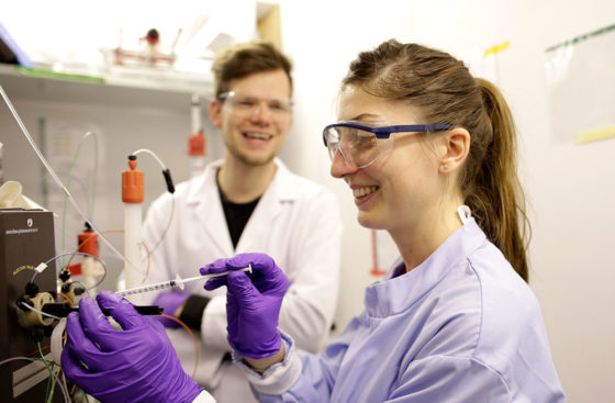 Marta Barbon and Max Reuter keep cool while purifying proteins using the ÄKTA system