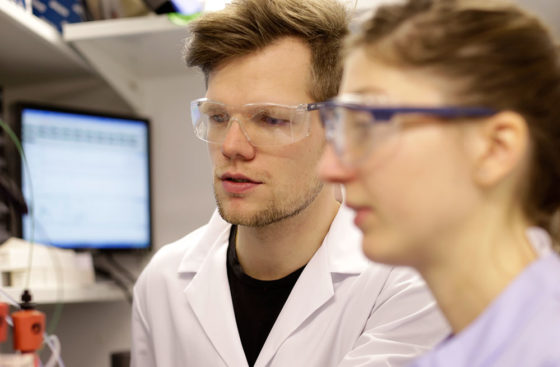 Marta Barbon and Max Reuter keep cool while purifying proteins using the ÄKTA system