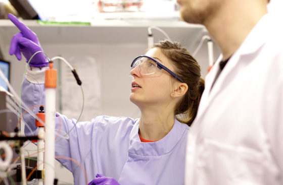 Marta Barbon and Max Reuter keep cool while purifying proteins using the ÄKTA system