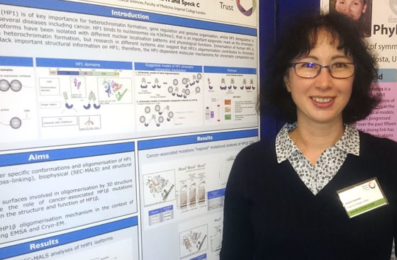 Katalin Kondas presents her poster at the fourth biennial Daphne Jackson Trust Research Conference, at the Royal Society, London on 02 November 2017
