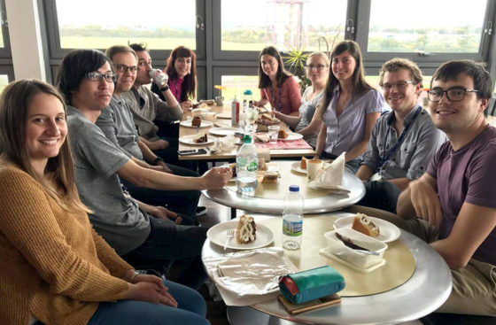 The Group celebrates Christians Speck's birthday with cake in the 6th floor café.