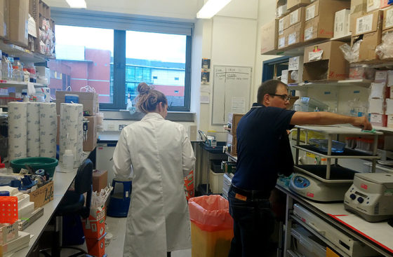 Day of cleaning the lab after the floor had been cleaned and polished.