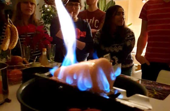 Christmas 2019 dinner at Christian Speck's home . . . the Feuerzangenbowle (German flaming punch) has captivated audience